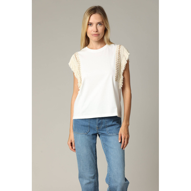 CAMISETA SIN MANGAS MUJER DEELUXE CON FRINGES DE CROCHET