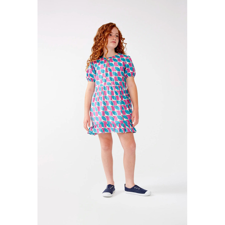 VESTIDO CORTO NIÑA COMPAÑÍA FANTÁSTICA ESTAMPADO PLUMAS