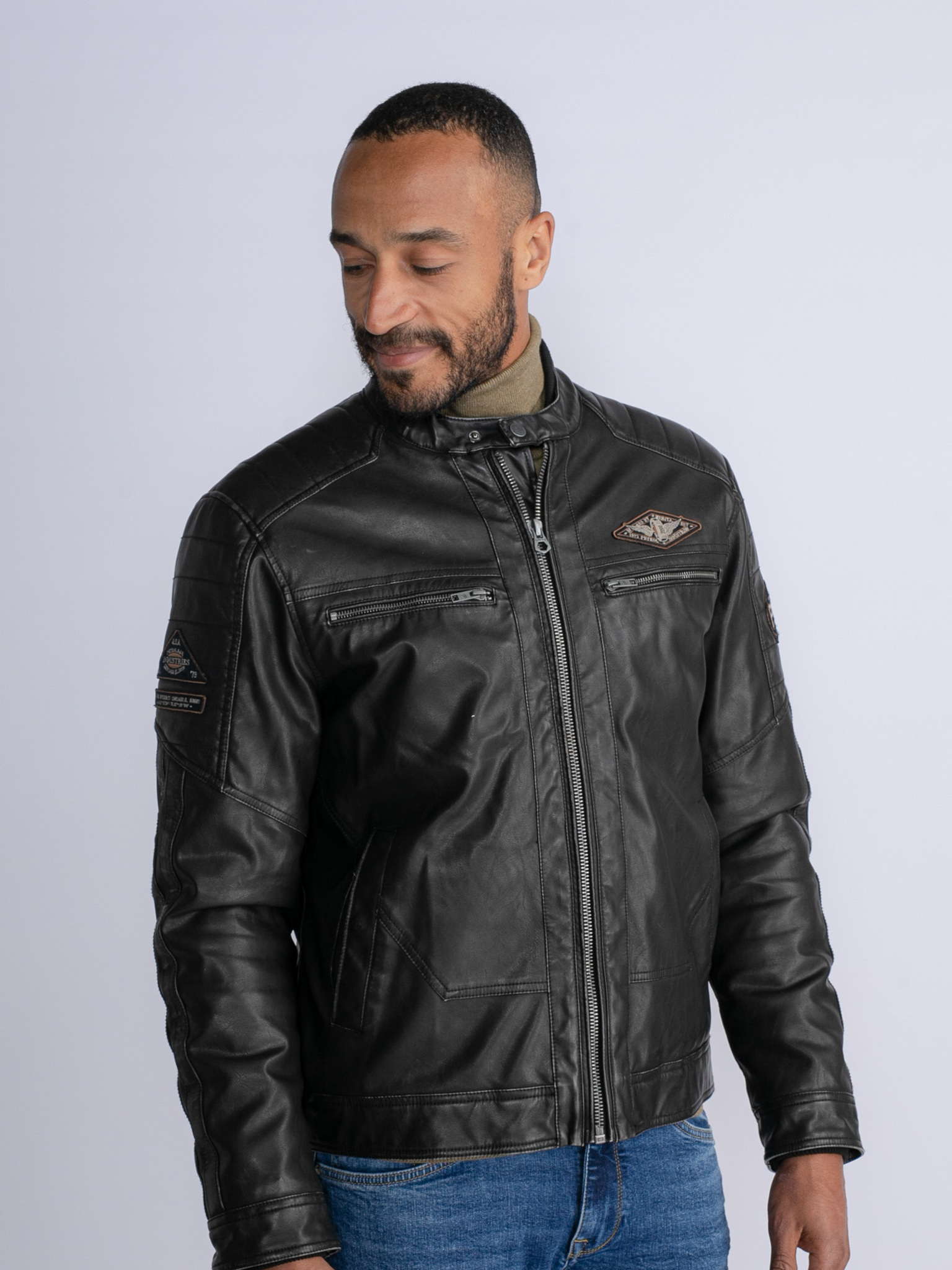 CAZADORA BIKER DE CUERO HOMBRE SALSA - Korner