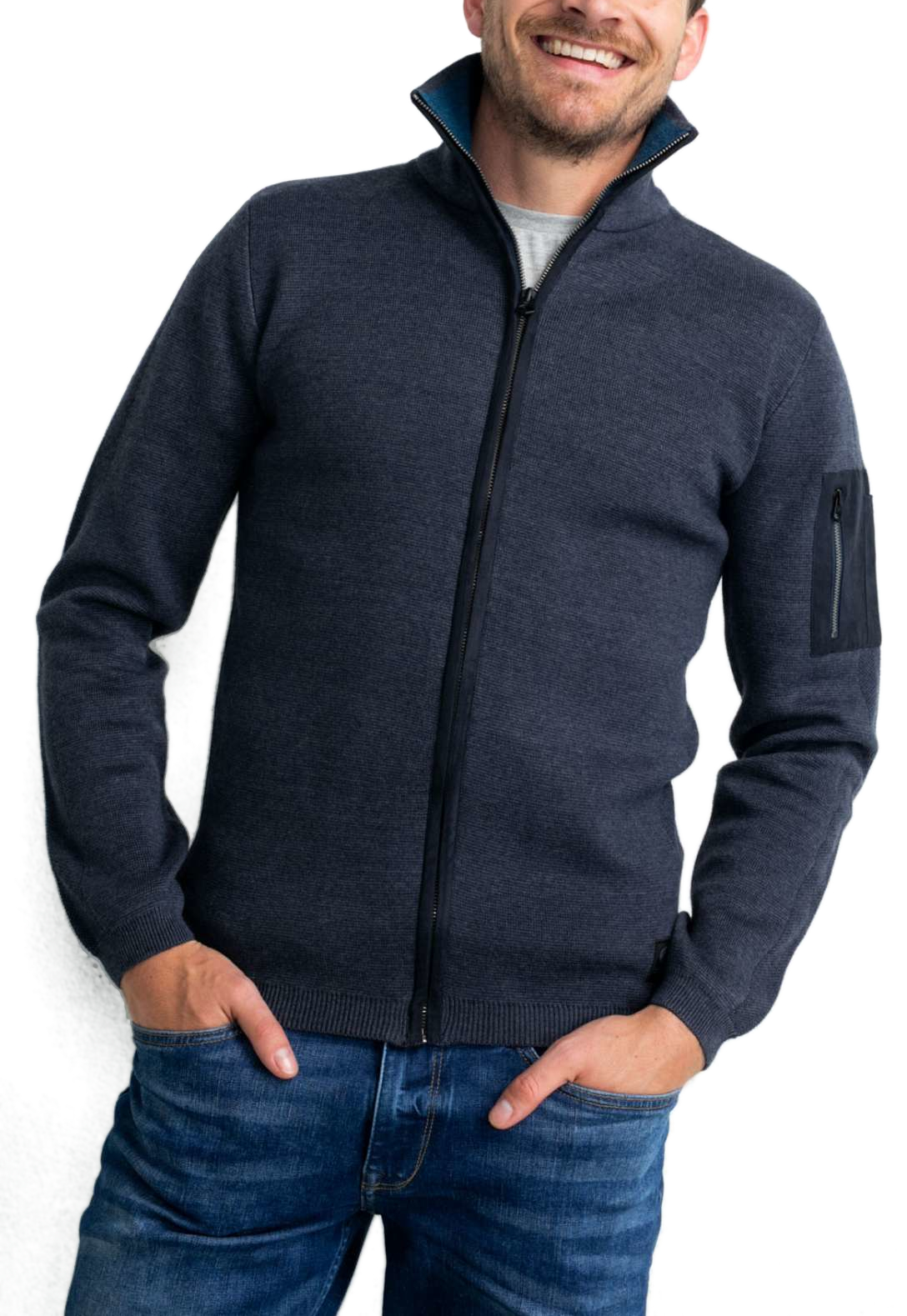 CHAQUETA DE PUNTO CON CREMALLERA HOMBRE PETROL - Korner